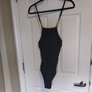 Sleek Black One-Piece Swimsuit with Scoop Neckline